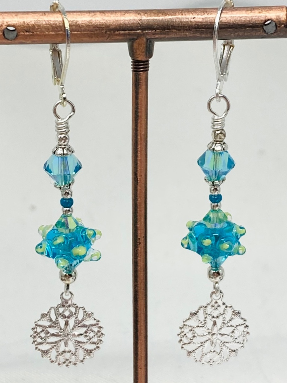 Lampwork beaded earrings in Silver